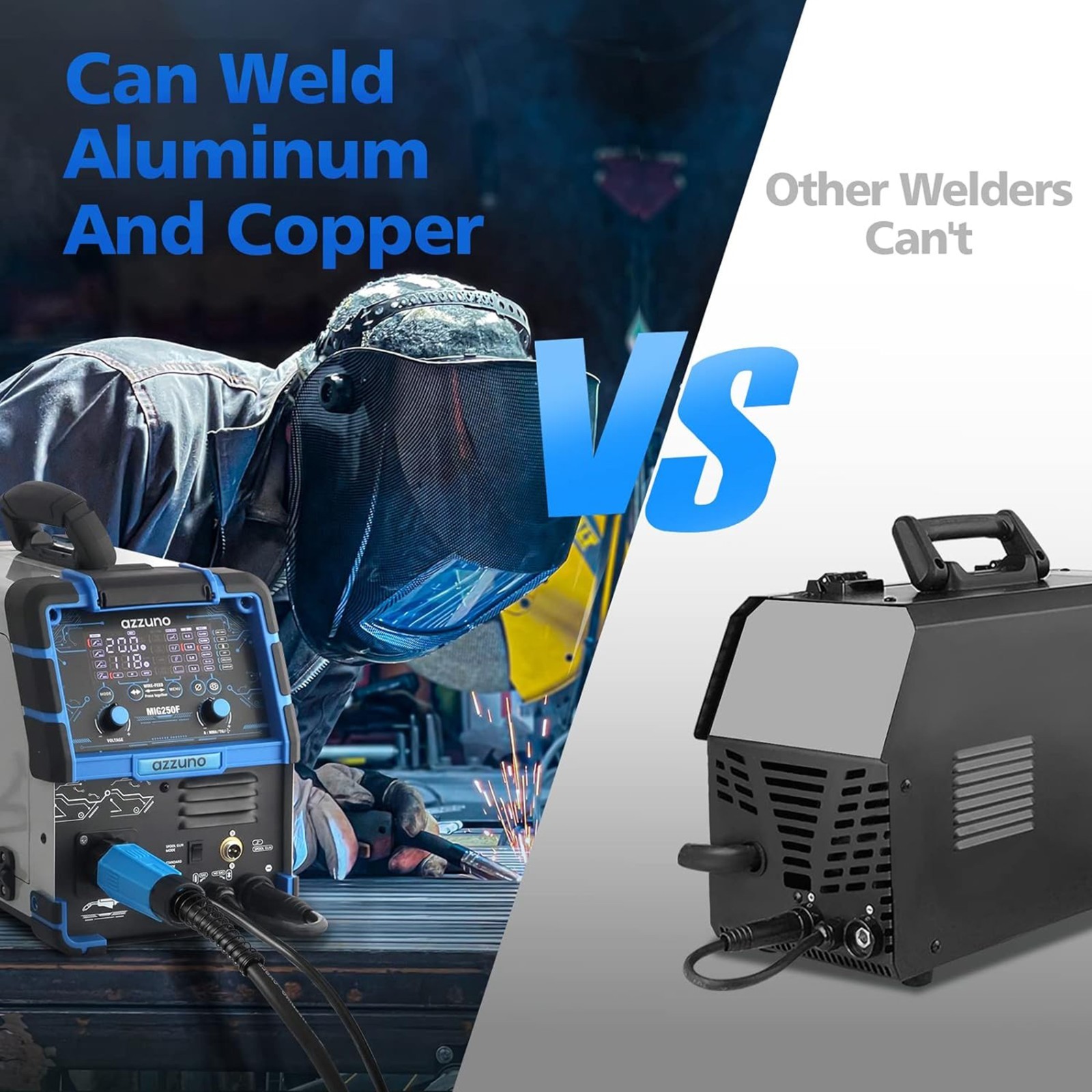 250A Aluminum MIG Welder, 6 in1 Large LED Display 110V/220V Multi Process Welder