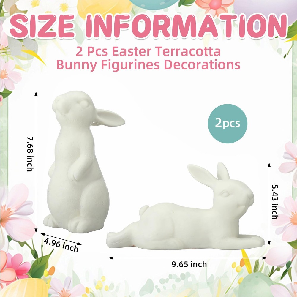 2 Pcs Easter Terracotta Bunny Figurines Decorations Rustic Rabbit Standing Bu...