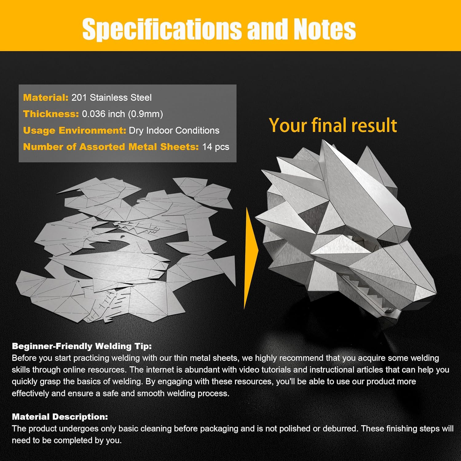 Dire Wolf Head Welding Kit for Beginners Practice,201 Stainless Steel Welding Co