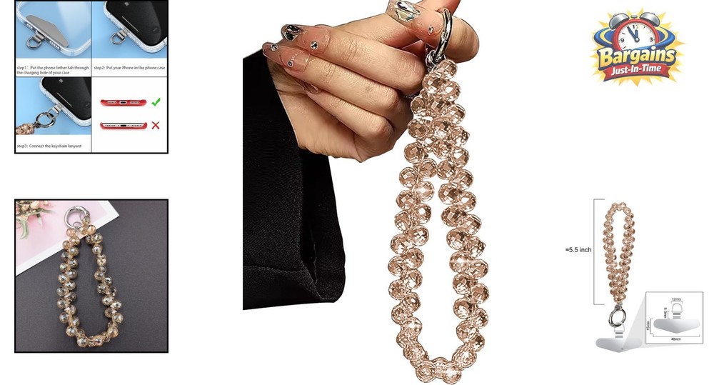 Elegant Gold Beaded Phone Wrist Strap with Security Tether - Perfect Accessory