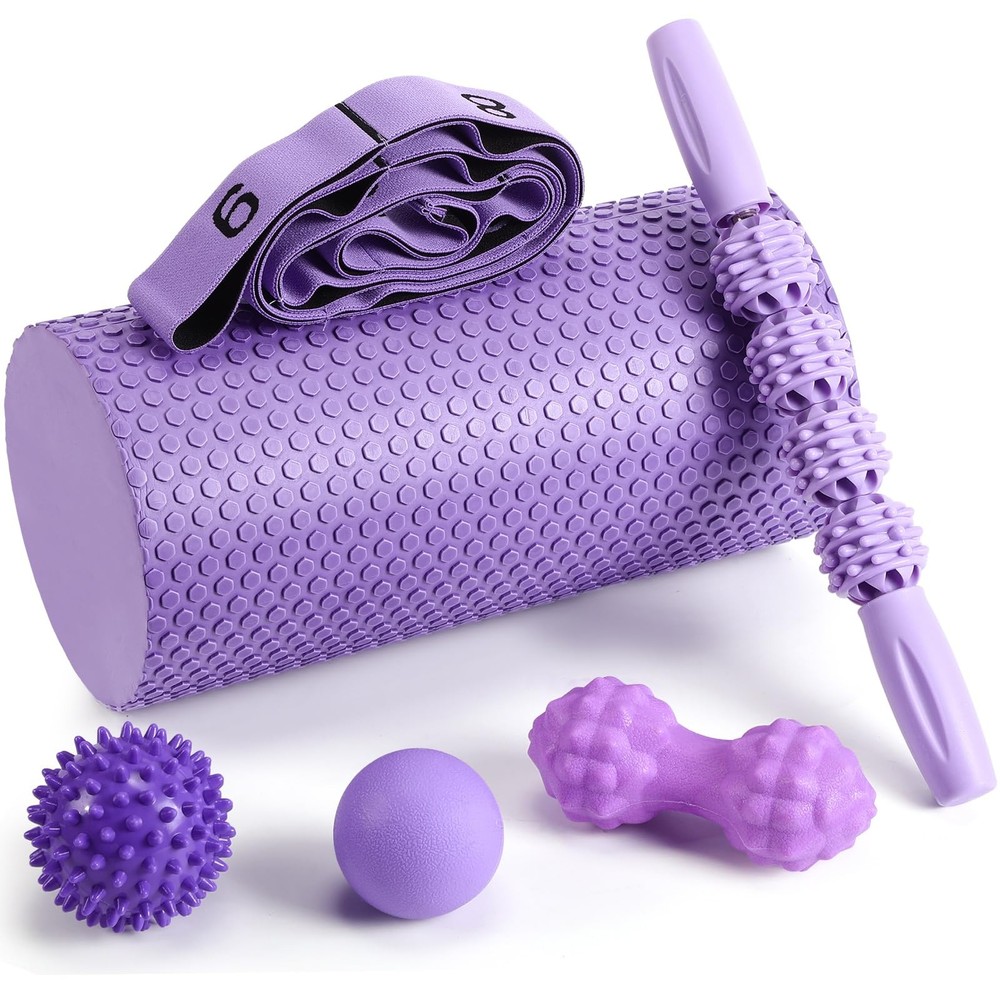 6Pcs Foam Roller Set Includes Peanut Massage , Back Roller, Massage Roller St...