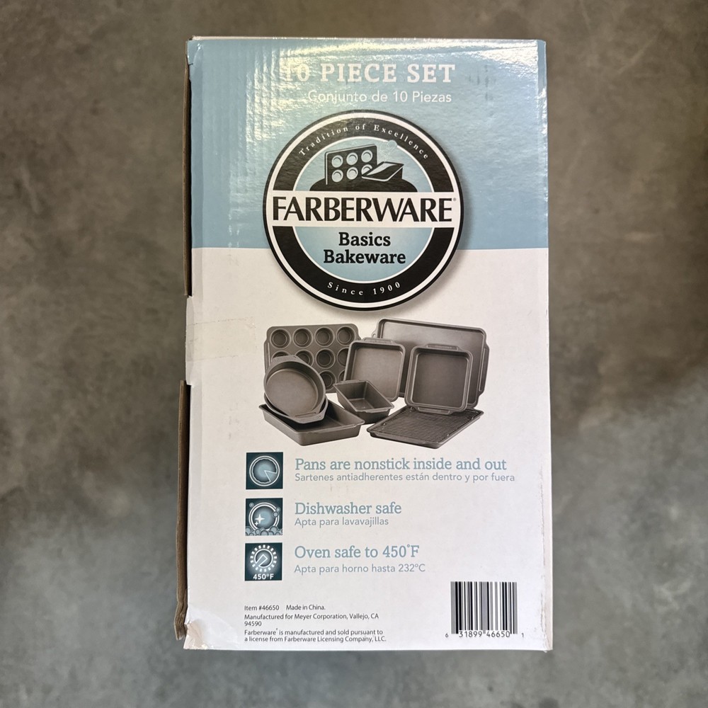 NEW! Farberware 10pc Nonstick Bakeware Set Gray Basics Bakeware Dishwasher Safe