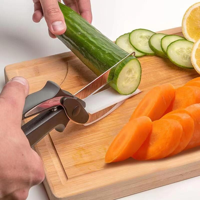 Stainless Steel Salad Scissors with Built-in Cutting Board Sharp Kitchen Tool