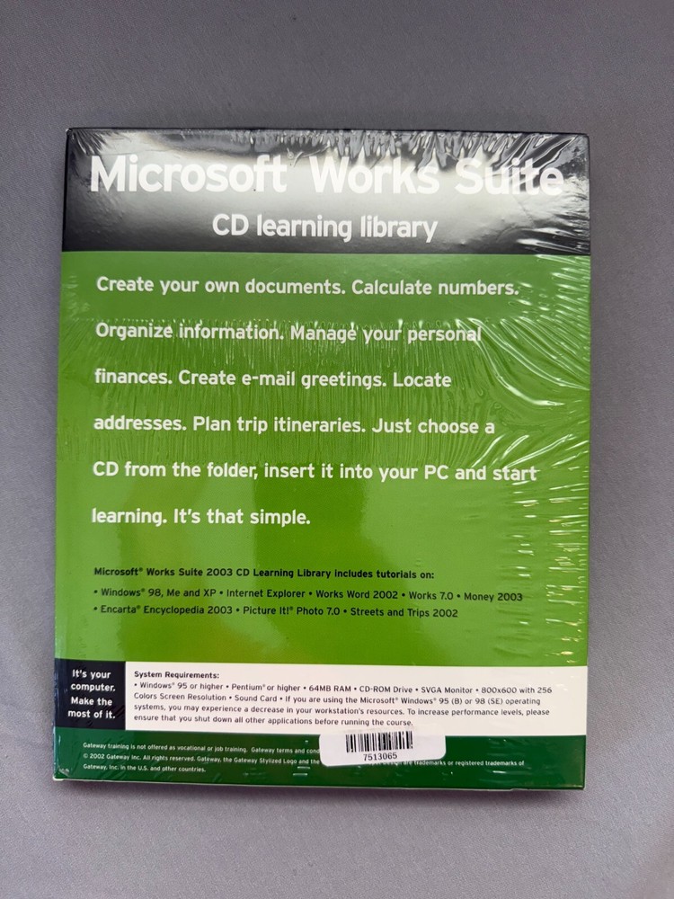 Microsoft Works Suite 2002 CD Learning Library New Unsealed Gateway Learning