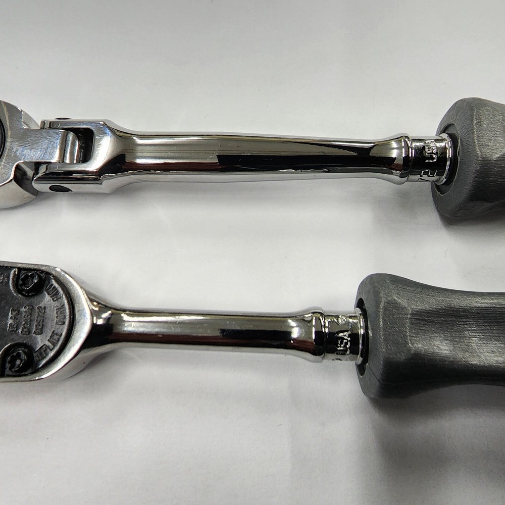 Snap-on Tools NEW 2pc DARK TITANIUM 1/4" Drive Hard Grip Fixed/Flex Ratchet Set