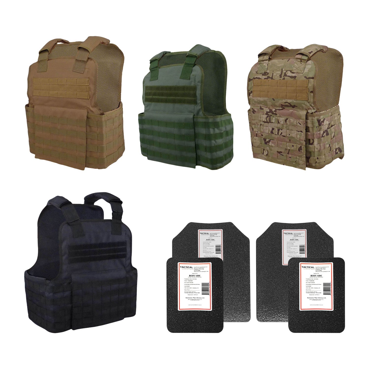 Tactical Scorpion 4Pc Level III+ / AR500 Body Armor Plates 11x14 Muircat Vest