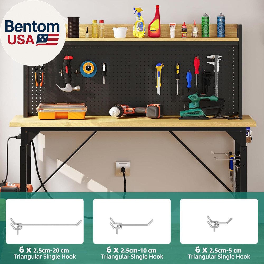 60 Inch Adjustable Workbench Rolling Pegboard Garage Table