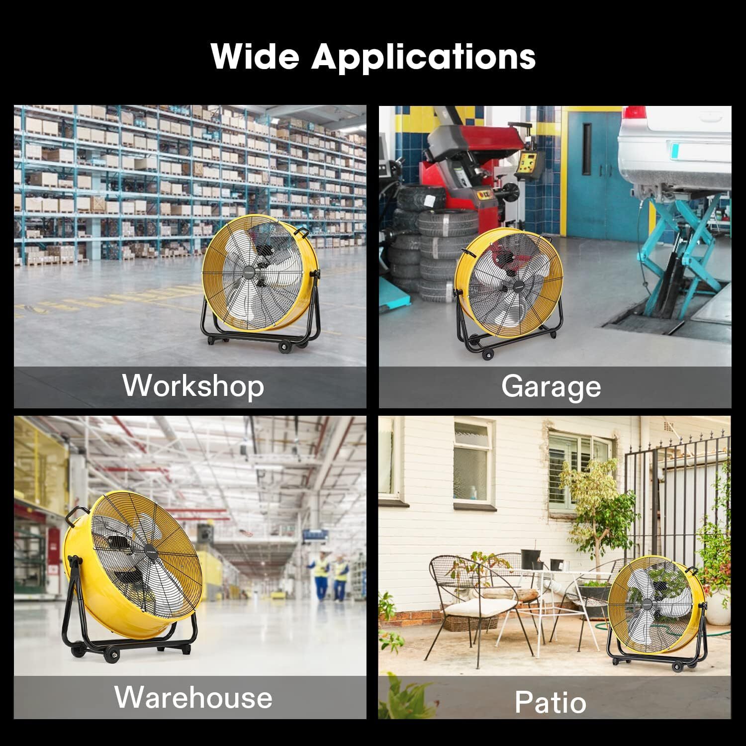 VIVOSUN 24" Industrial Tilt Drum Fan 3 Velocity Speed 360° Adjustable Floor Fan