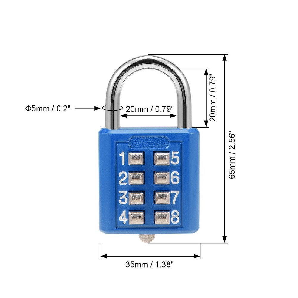 8-Digit Combination Padlock Push Button Lock for Locker Cabinet Blue