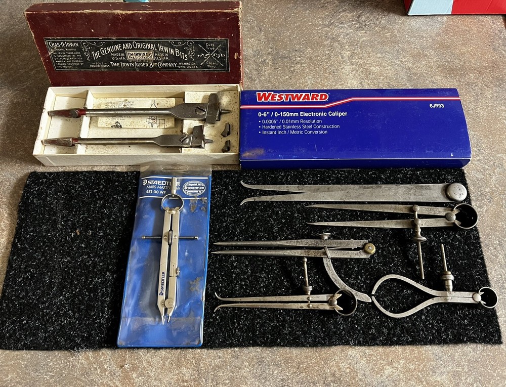 Measuring Set - Calipers, Dividers, Compass. Irwin Bits