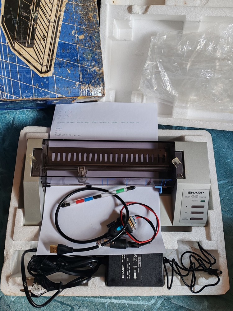 Vintage SHARP CE-515P plotter working with RS232C interafce and 4 refilled pens
