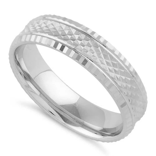 925 Sterling Silver Checkered Wedding Band Ring