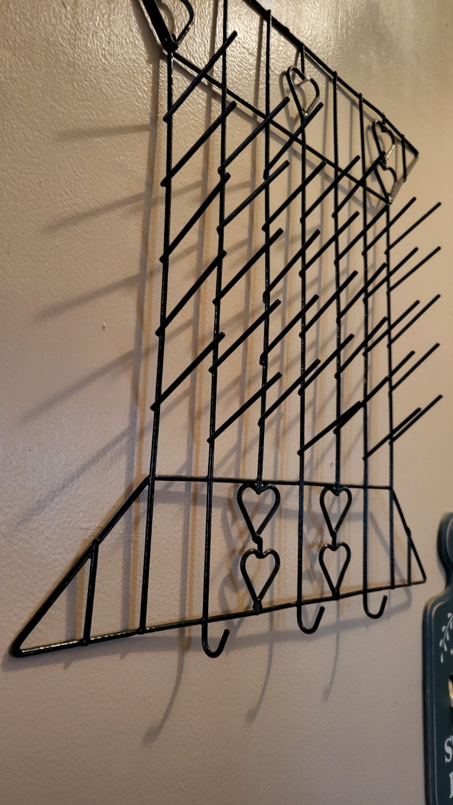 Vtg Black Wire Thread Holder Spools Granny Core Country Wall Heart Decor