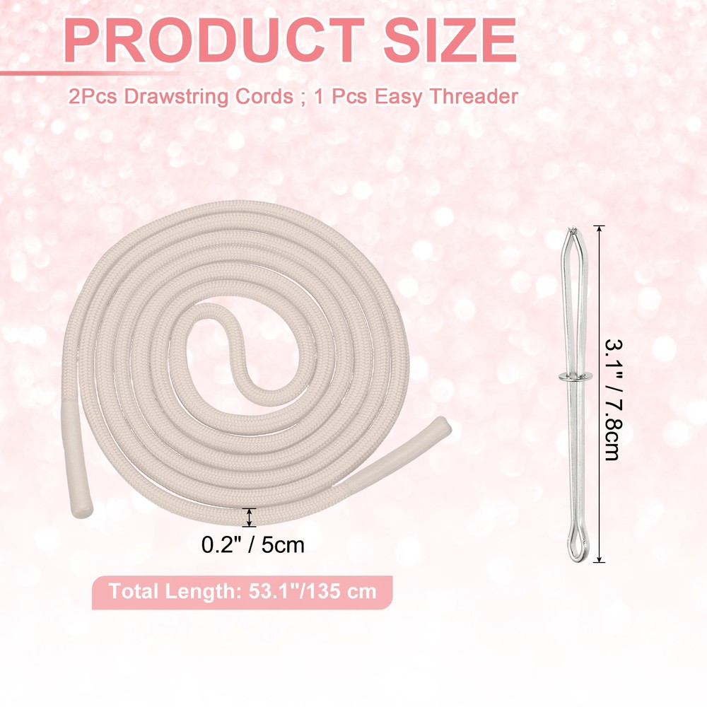 2pcs 53 Inch Drawstring Cords Hoodie String with Easy Threader Khaki