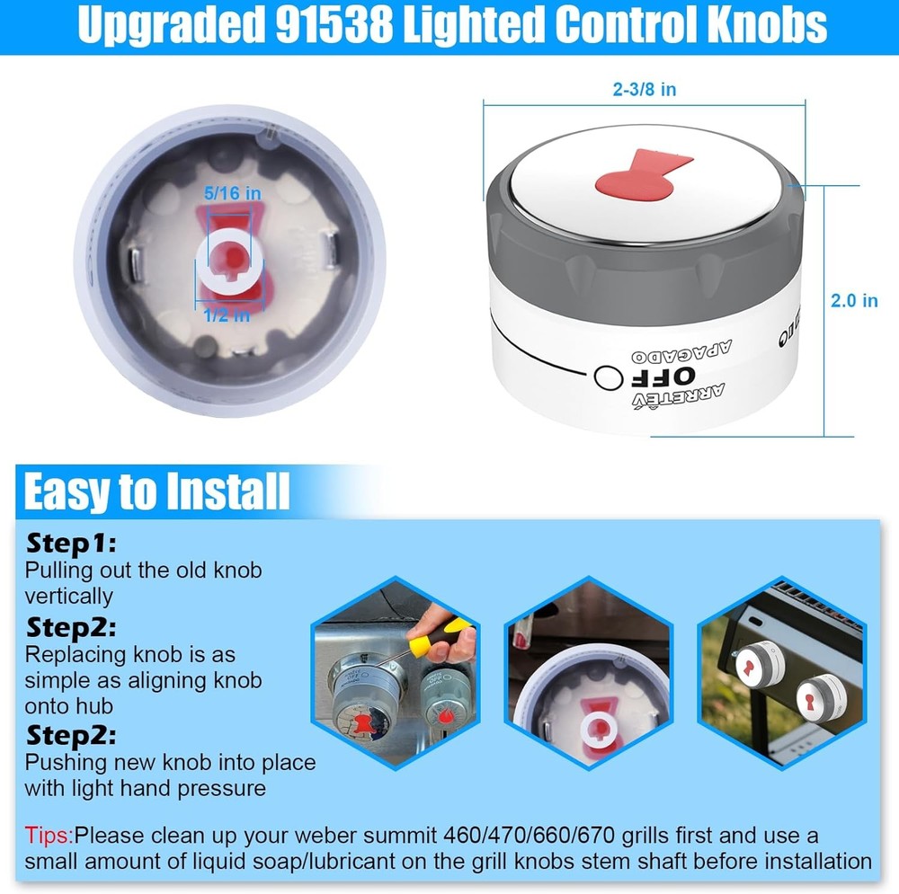 91538 Grill Knobs for Weber Summit Gas Grill 2 Pack