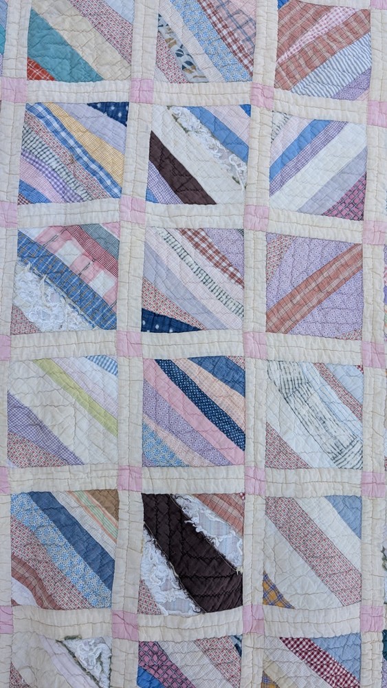 Antique 1920 Patchwork Quilt 64"X78 String Pieced Blocks