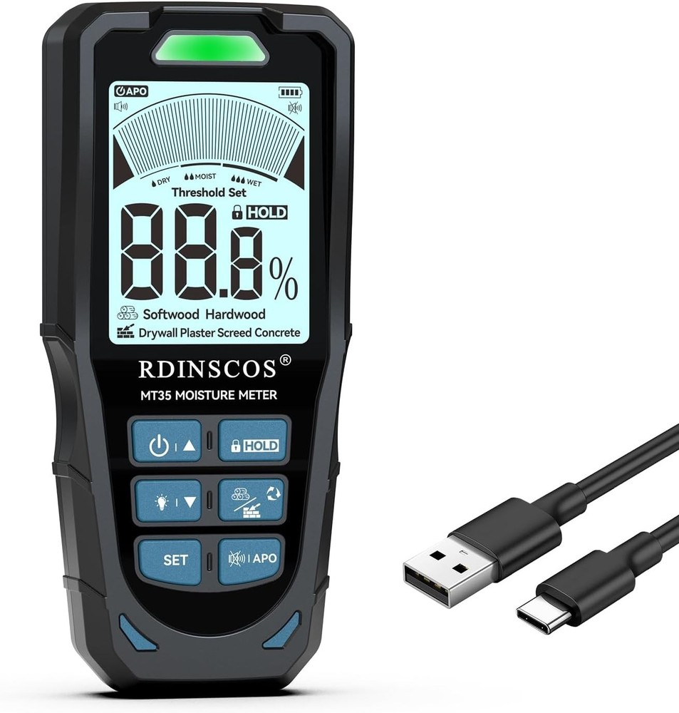 Rechargeable Moisture Meter for Drywall and Low-Density Materials Detection