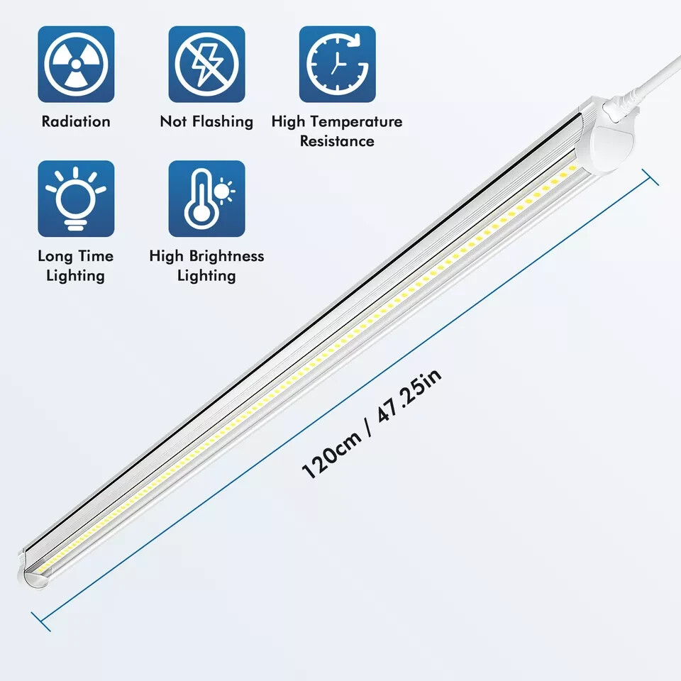 4FT LED Shop Light T8 Linkable Ceiling Tube Fixture 24W Daylight 6000K Clear