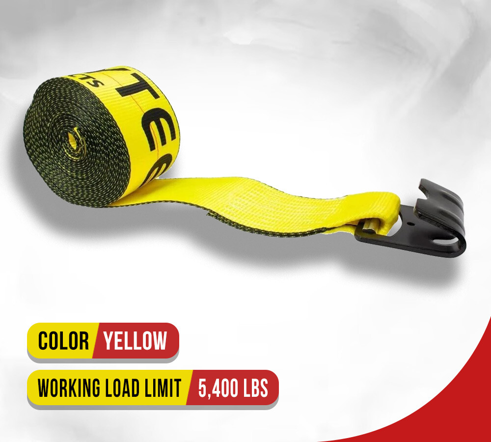 (4 Pack) 4"x65' Winch Straps w/flat hook, WLL 5400 Flatbed Tie Down Strap