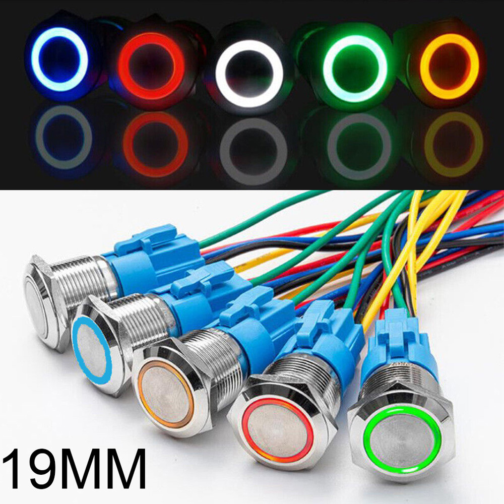 19mm 12V LED ON OFF Push Button Power Switch Latching with Wire Socket Harness