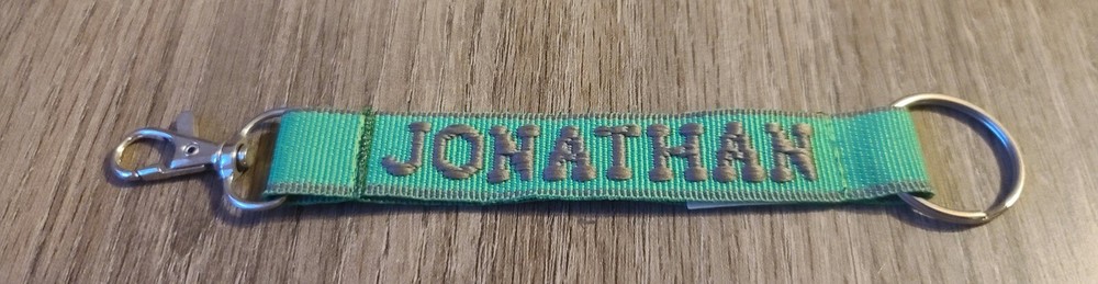 New Jonathan Personalized Keychain Green and Gray