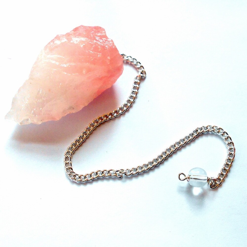 Raw Rose Quartz Gemstone Pendulum for Divination and Dowsing