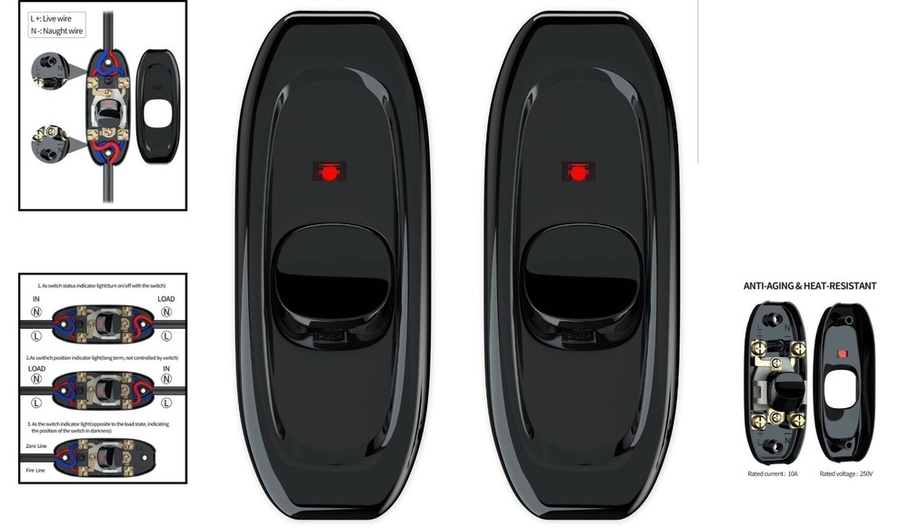 Durable Black Push Button Switch - 2 Pack for Convenient Appliance Control