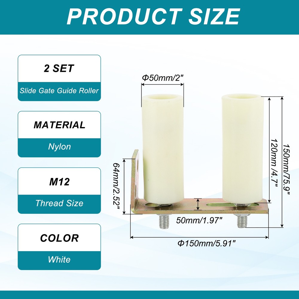 2Set Slide Gate Guide Roller 4.7" Adjustable Nylon Rollers with Bracket, White