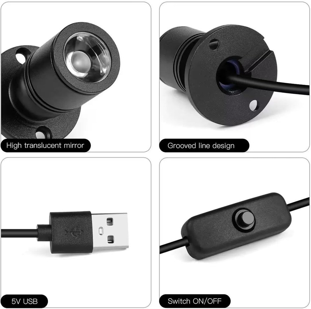 USB Spotlights 2-Pack Mini LED Spotlights 5V USB Powered for Display Case