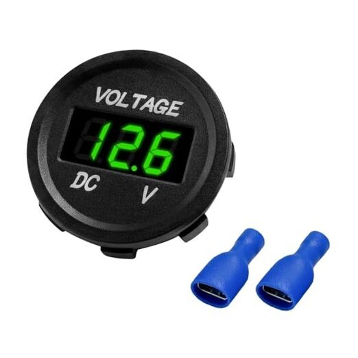 LED Digital Display Voltmeter Panel, DC 5 to 48 V Mini Round Panel Green