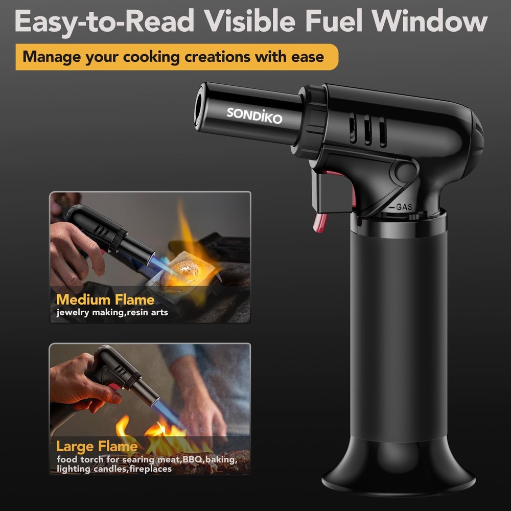 Butane Torch Lighter with Visible Fuel Window, Refillable Soldering Torch...