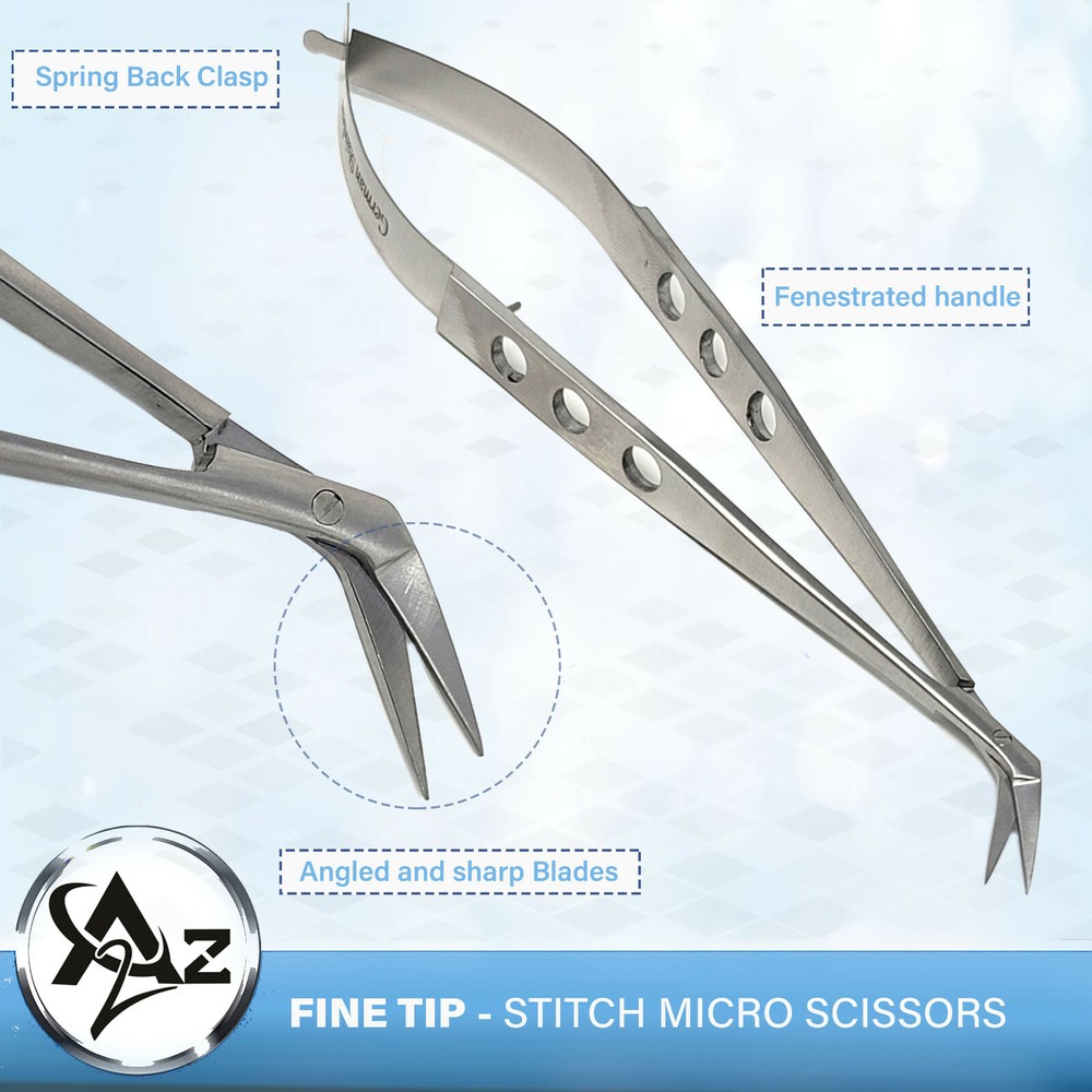 Castroviejo Angled Stitch Scissors Sharp 4.5" Micro Eye Surgery Premium Quality