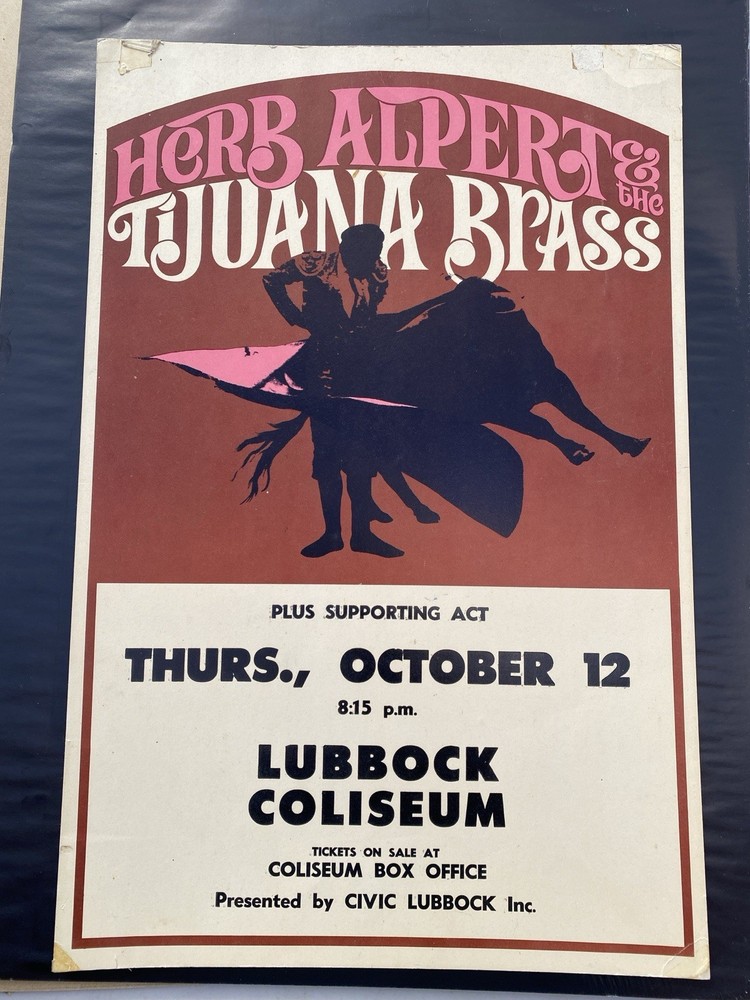 Herb Alpert & Tijuana Brass Concert Poster Lubbock,TX October 12th 1967