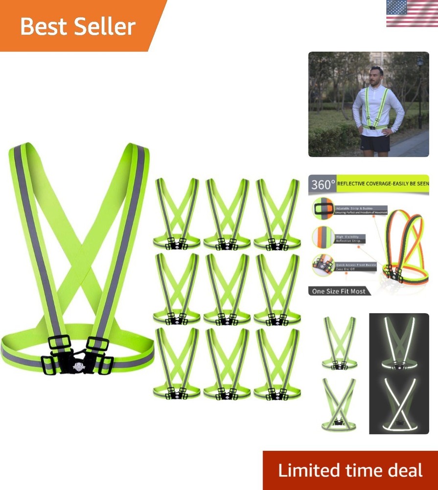 Adjustable 10-Pack Reflective Vests - Ideal for Construction, Cycling & Running