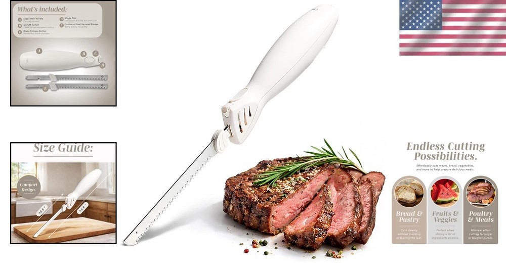 High-Performance Electric Knife - Quiet Ergonomic Blade Set for Precise Cutting