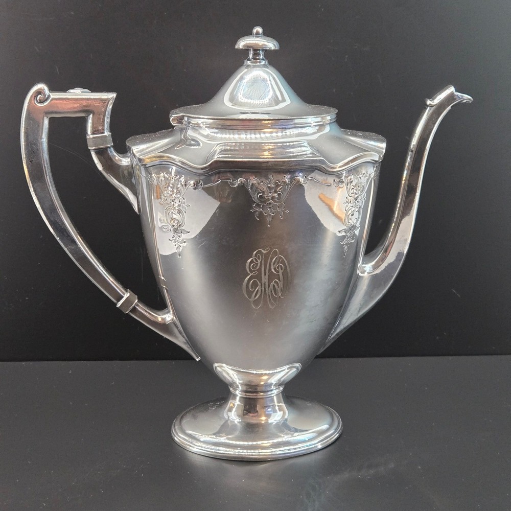 Barbour Silver Co Antique Silver Plate Teapot Hand Chased Monogrammed 5334