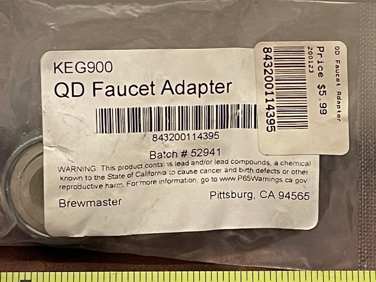 QD Faucet Adapter KEG900 for Draft Beer by Brewmaster