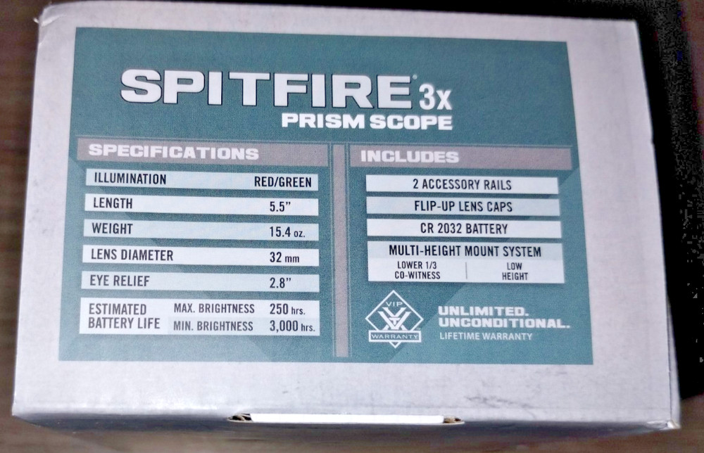 Vortex Spitfire 3X Prism Scope SPR-1303 Red/Green Dot MOA Reticle EBR-556B