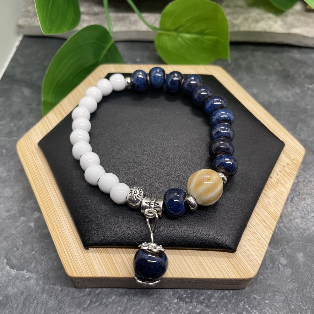 Handmade Ceramic Bead Beaded Stackable 6.25” Plus Stretch Bracelet New B423