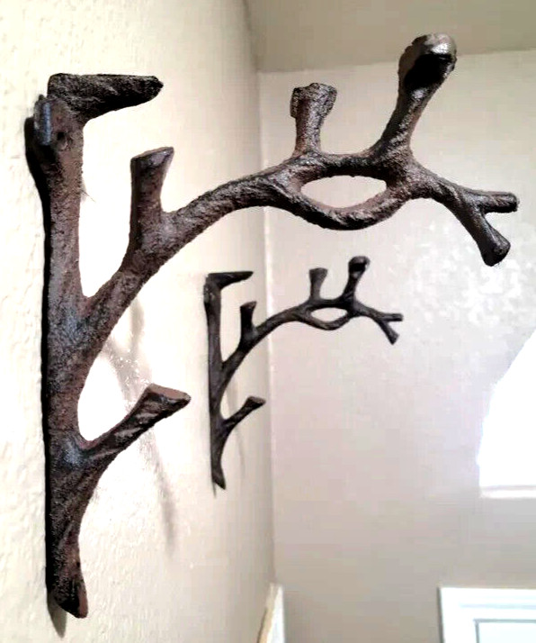 2 Rustic Cast Iron Shelf Bracket Wall Mount Hardware Brace Tree Branch Sculpture