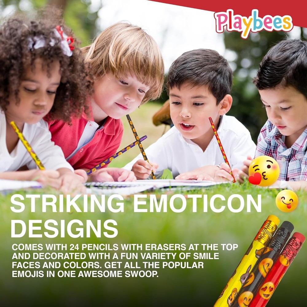 Emoticon Pencils - 36 Pack - Fun & Vibrant Writing Tools with Erasers