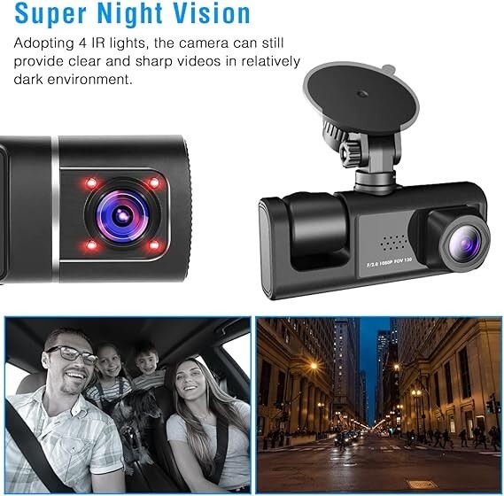 3 Channels Car Dash Camera 1296x1080P Front Inside & Rear Camera 130°Wide Angle