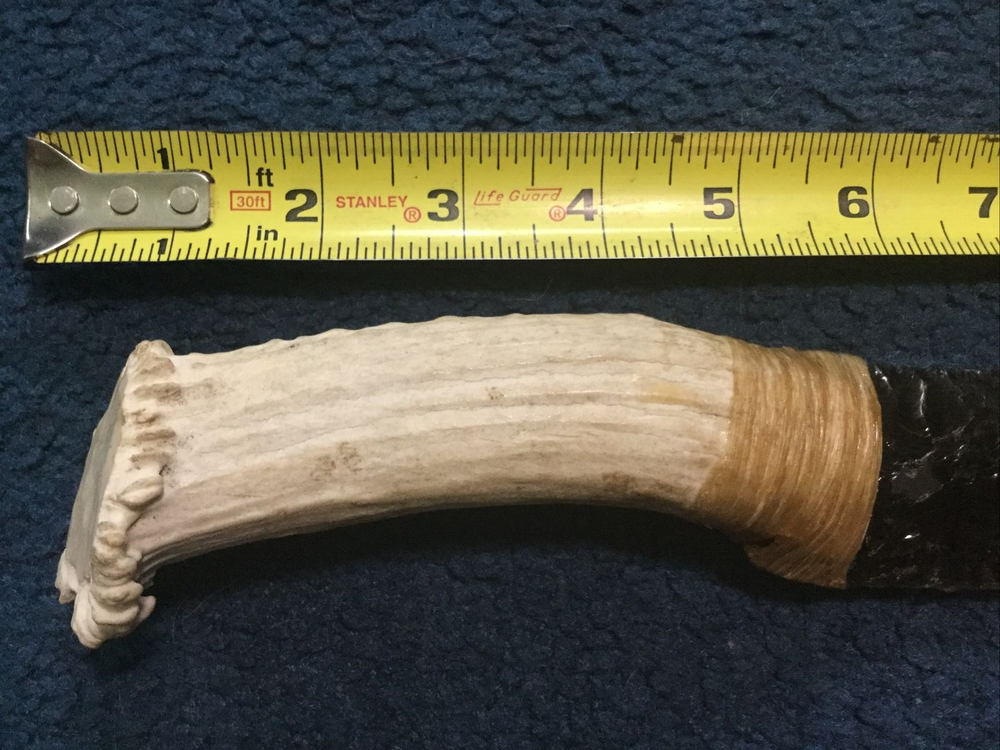 Primitive Obsidian Stone Bleached Antler Handle Knife