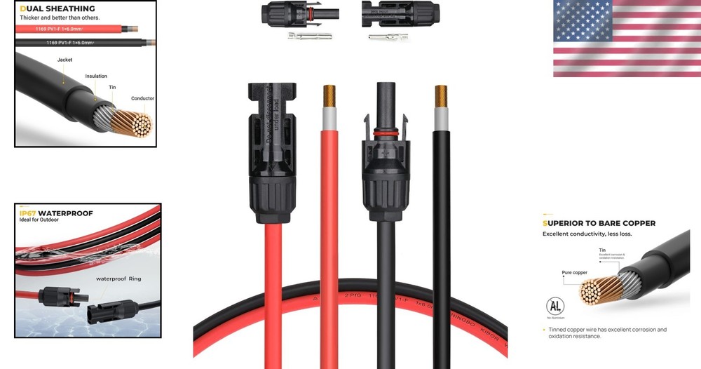 Solar Panel Adaptor Kit - 20FT Red + 20FT Black