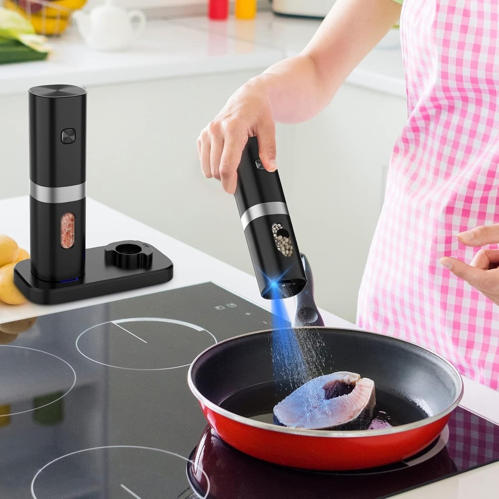 2 Pack Electric Automatic Gravity Salt and Pepper Grinder Spice Mill Adjustable