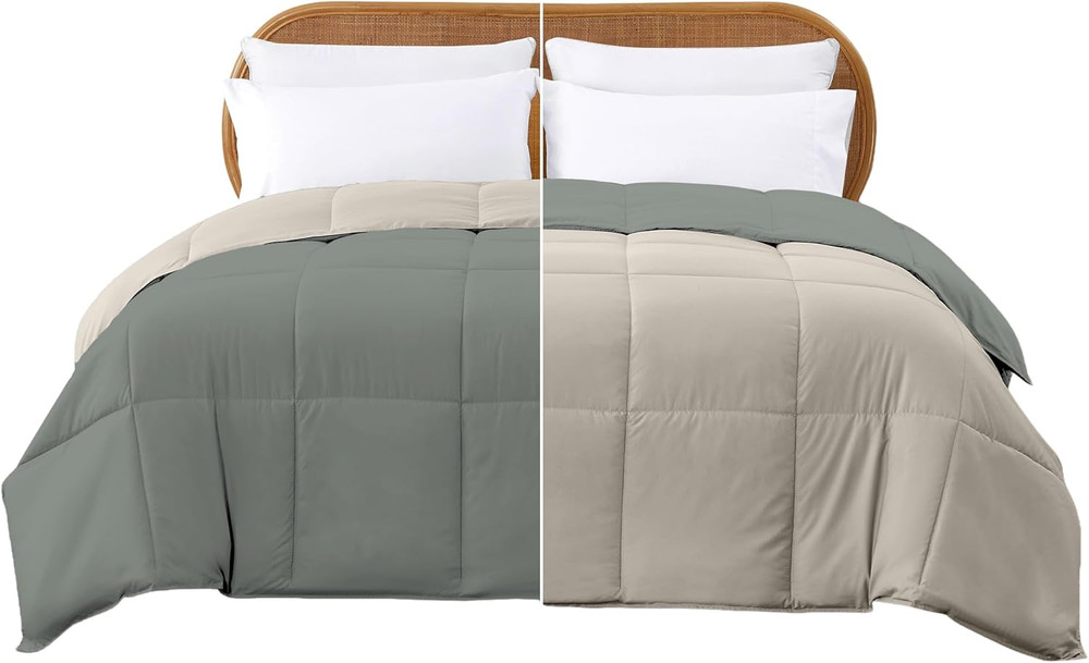 Modern Threads down Alternative Reversible Comforter Sage Green/Cream Queen