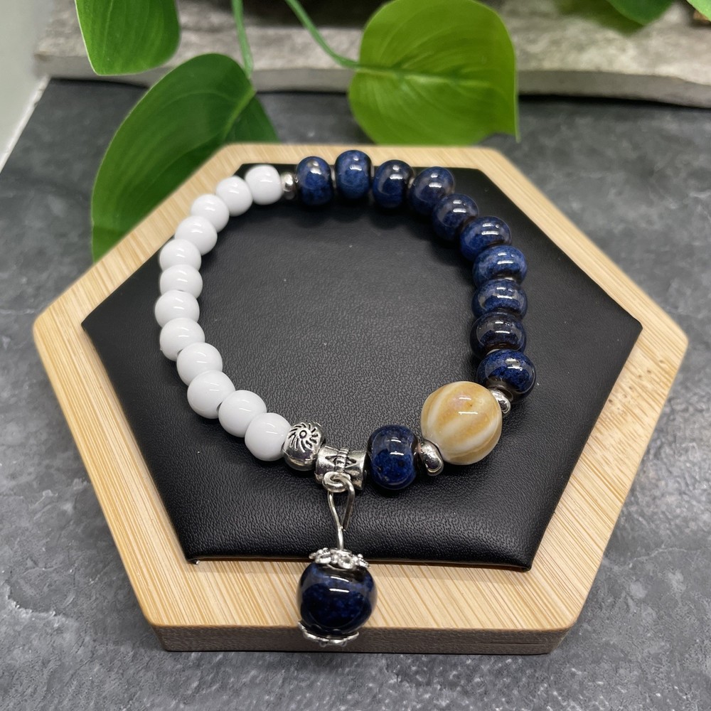 Handmade Ceramic Bead Beaded Stackable 6.25” Plus Stretch Bracelet New B423
