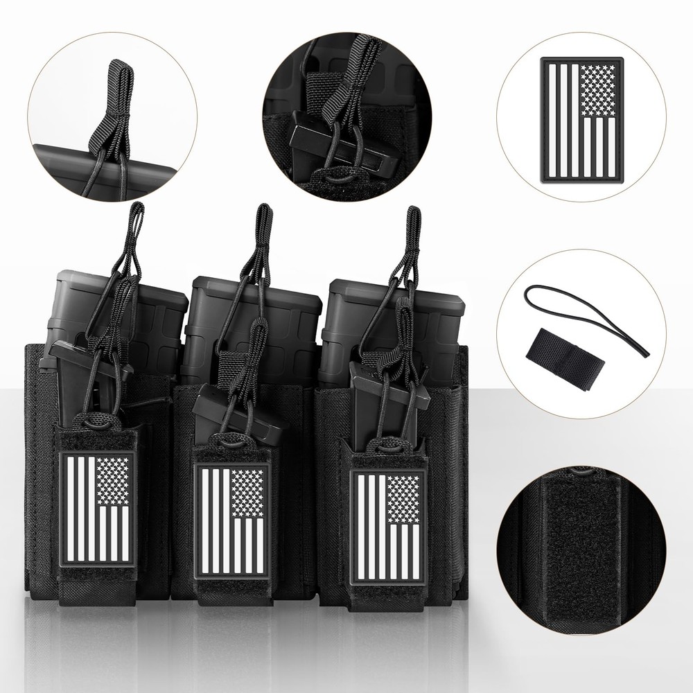 FUNANASUN Open-Top Triple Mag Pouch Double Stack Ar/Pistol BLACK