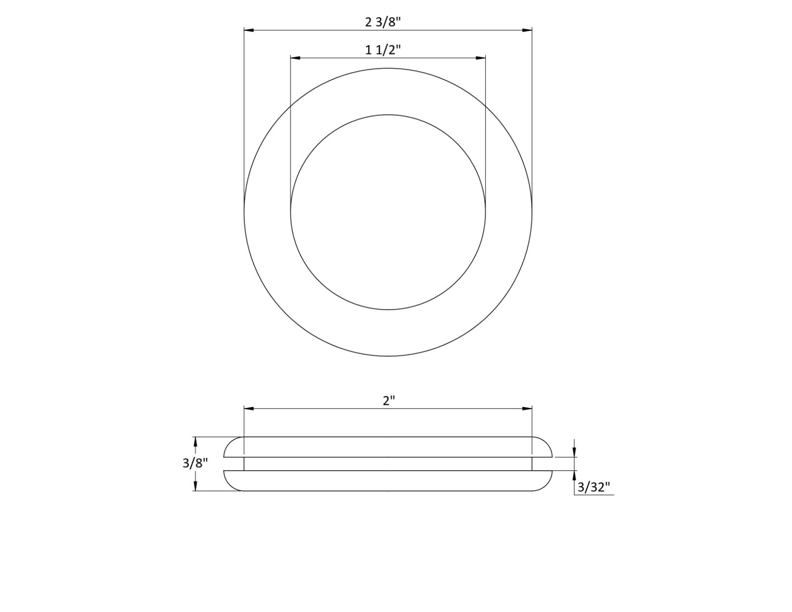 Rubber Grommet Fits 2" Has 1 1/2" Center Hole, 3/32" panel thickness