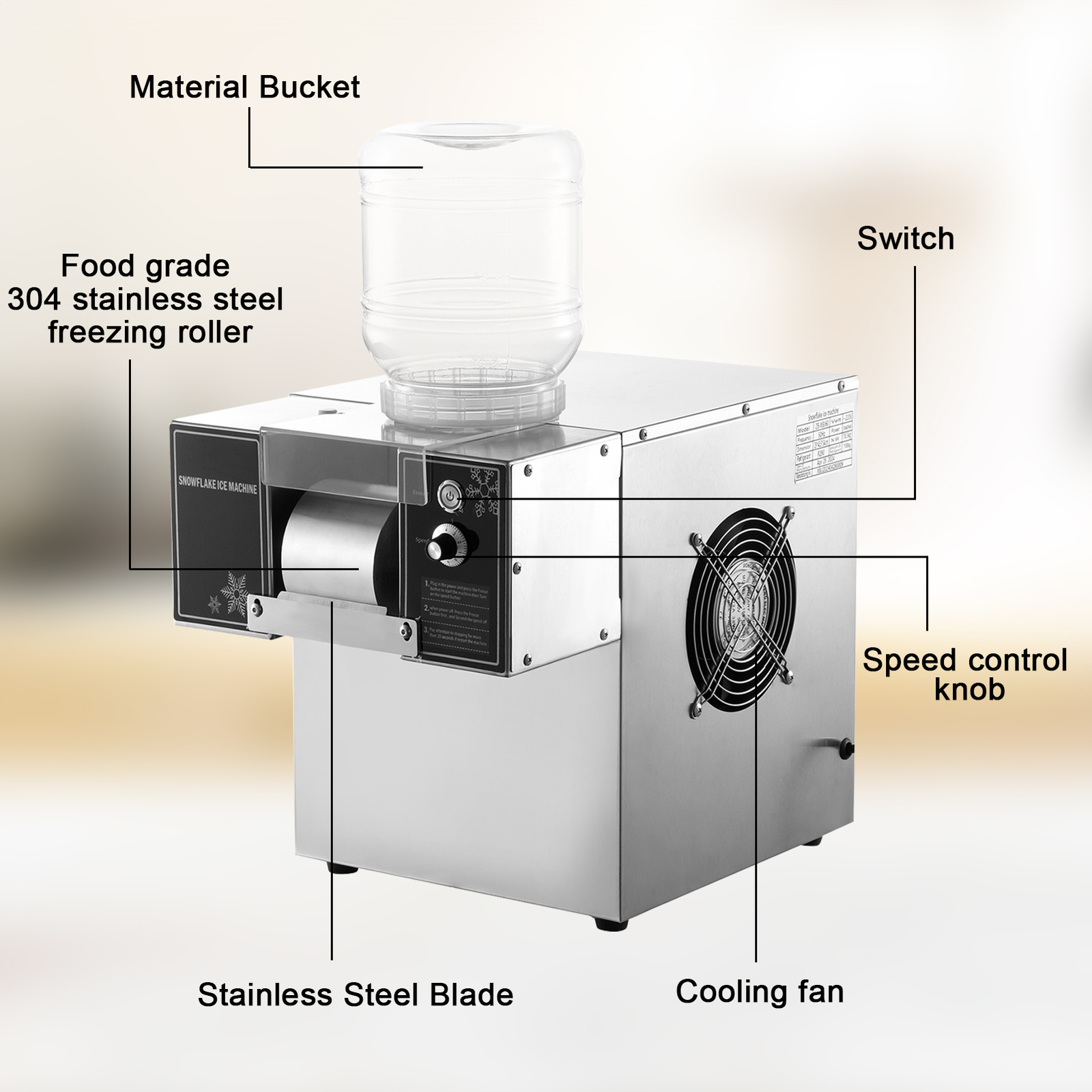 Commercial Snowflake Ice Machine, Snow Cone Machine, Ice Shaver Slush Maker
